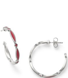 From James Avery&#x2C; these ear posts feature:Sterling silverRed enamelPost back closureApprox. 1.0625" longCrafted in America using the world's finest materials. Elegant Red Sterling Silver Hoop Earrings, Red Sterling Silver Hoop Earrings, Red Sterling Silver Round Hoop Earrings, Elegant Enamel Hoop Earrings, Elegant Enamel Hoop Jewelry, Red Small Hoop Metal Jewelry, Small Hoop Red Metal Jewelry, Red Metal Small Hoop Jewelry, Small Elegant Enamel Hoop Earrings