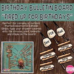 birthday bulletin board for students to write their name and spell out the words on them