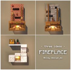 four different images of the same fire place with text below it that says three ideas - fireplace