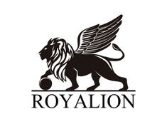 the royal lion logo is shown in black and white, with wings on it's head