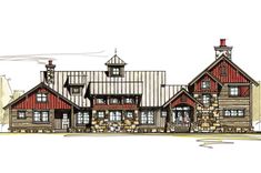 this is an artist's rendering of the front elevation of these log home plans