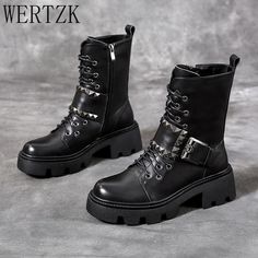 Shipping: Worldwide Express Shipping AvailableDelivery time: 7-15Days Fast ShippingReturns: Fast refund, 100% Money Back Guarantee.Brand Name: WertzkBoot Type: Motorcycle bootsShaft Material: PUOutsole Material: RubberUpper Material: PUOrigin: Mainland ChinaCN: ZhejiangSeason: Spring/AutumnInsole Material: LatexHeel Type: Square heelLining Material: SyntheticBoot Height: Mid-CalfItem Type: BootsFashion Element: RivetDepartment Name: AdultToe Shape: Round ToeHeel Height: High (5cm-8cm)With Platfo Motorcycle Boots Women, Gothic Boots, Women's Motorcycle Boots, Military Combat, Motorcycle Boots, Boots Women, Up Shoes, Punk Rock, Chunky Heels