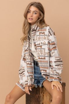 Western Shacket, Western Jacket, Bohemian Print, Romper Dress, Aztec Print, China Fashion, Western Shirts, Sheer Fabrics, Capsule Wardrobe