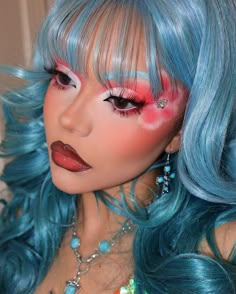 Fun Y2k Makeup, Pink And Blue Clown Makeup, Icy Y2k Makeup, 2000s Makeup Blue Eyeshadow, Colorful Eye Makeup Y2k, Face Makeup Tutorial, Face Art Makeup