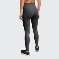 Alo Yoga moto-style performance leggings. Approx. measurements: 28" inseam; 37" outseam. Elastic waistband sits high on waist. Ribbed paneling through legs with matte shine fabric. Mesh detail below knee. Figure-forming fit. Cropped at ankles; pull-on style. Nylon/spandex. Combo, polyester/spandex. Machine wash cold. Imported. High Rise Fitted Functional Pants, Fitted High-rise Sports Pants, Fitted Mid-rise Sportswear Pants, Full Length Training Bottoms, Modern Stretch Sports Bottoms, Modern Compressive Sports Bottoms, Stretch Functional Cargo Pants, High Waist Leggings For Sports, Sporty High Rise Leggings