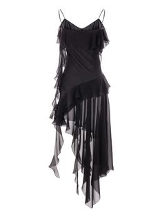 Find BLUMARINE Ruffled Silk Georgette Dress on Editorialist. black silk fully ruffled scoop neck spaghetti straps asymmetric hem