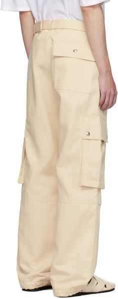 Relaxed-fit cotton- and linen-blend twill cargo pants. · Mid-rise · Belt loops · Detachable cinch belt at waistband · Three-pocket styling · Zip-fly · Pleat at knees · Drawstring at cuffs · Cargo pocket at outseams Part of the La Casa collection. Supplier color: Beige Beige Utility Parachute Pants With Belt Loops, Cinch Belt, Cargo Pocket, Cargo Pants, Linen Blend, Mid Rise, Relaxed Fit, Luxury Fashion, Pants