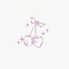 two hearts with bows and stars on the side are drawn in pink ink, against a white background