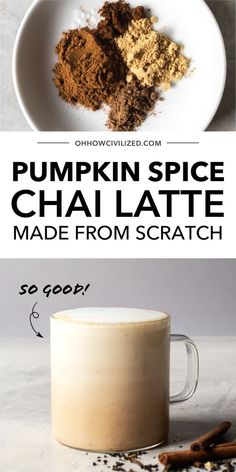 pumpkin spice chai latte made from scratch and sprinkled with cinnamon on the side