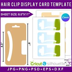 the clip display card template is shown with measurements for each piece, and includes an image of