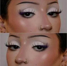 Light Inner Corner Makeup, Christmas Makeup Inspiration, Baddy Makeup Looks, Sharp Eye Makeup, White Eyeshadow Looks, Creative Eyeshadow Looks, Weird Makeup, White Eyeshadow, Swag Makeup