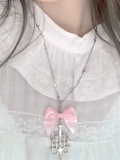 HANDMADE - Ship in 7 days 𝒜𝒷ℴ𝓊𝓉: Light up your look with this sweet ♡ Candlestick Bow Necklace ♡. The pink hue and ethereal Y2K vibes bring the perfect sense of nostalgia. White Kawaii Necklace For Parties, Pink Harajuku Style Jewelry For Parties, Y2k Vibes, Bow Necklace, Perfect Sense, The Pink, Light Up, Sense, Pink