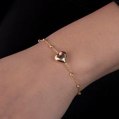 "New dainty Gold Heart Bracelet. A perfect gift for special occasions, or for yourself. ★1 YEAR WARRANTY★ Our products are plated with a thick layer of 14k solid gold on sterling silver (925K) silver, made with a special technique called \"vermeil\". All our jewelries are guaranteed for one year against tarnishing and deterioration. Provided that they are protected from water, soap and chemicals, they can be used for many years with their first day appearance. Our products are the best alternati Wedding Heart Beads Charm Bracelet, Heart Bracelet With Extender As Gift, Dainty Bracelets With Adjustable Chain For Valentine's Day, Adjustable Dainty Gold Bracelet For Valentine's Day, Dainty Adjustable Gold Bracelet For Valentine's Day, Dainty Adjustable Chain Bracelet For Valentine's Day, Dainty Gold Bracelet For Valentine's Day, Dainty Valentine's Day Bracelet With Adjustable Chain, Adjustable Jubilee Chain Bracelet For Valentine's Day