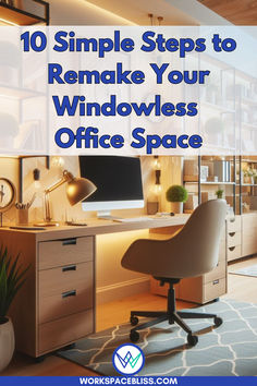 windowless office space Office With No Windows, Windowless Office, Dark Office, Small Office Decor, Office Hacks, Easy Decor, Office Window, Office Cabinets, Small Office