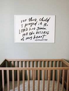 a baby's crib with a sign above it that says for those child i pray