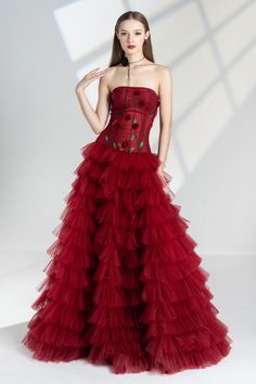 Ethereal Red Dress, Red Statement Dress, Red And Black Gown, Rose Gold Wedding Dress, Vestido Charro, Flower Gown, Happy Clothes, Mean Blvd, Floor Length Dress