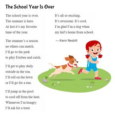 the school year is over poem for kids with pictures of dogs and children playing outside