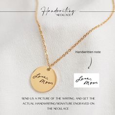 Handwriting Necklace, Personalized Necklace, Handwriting Jewelry, handwriting memorial necklace, handwriting gift, SignatureTurn your loved one’s actual handwriting into treasured jewelry for you to cherish always. This Handwriting Necklace is the perfect way to keep a favorite message, signature, or name close to you. Made with high quality stainless steel, the bar necklace is crafted to showcase the most important memory with clarity and precision. Celebrate a special moment and wear your love Customized Minimalist Charm Necklace For Mom, Minimalist Customized Jewelry For Mom, Personalized Signature Necklaces For Mother's Day, Signature Necklaces For Anniversary And Mother's Day, Adjustable Name Necklace For Mother's Day, Customized Charm Necklaces For Mother's Day, Customized Charm Necklace For Mother's Day, Personalized Signature Jewelry As Gift, Personalized Signature Style Jewelry As A Gift