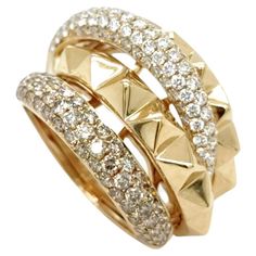 18K Yellow Gold Goddess Eternity Multi-Row Diamond Ring US Size: 6.5 18K Yellow Gold - 10.39 GM 52 Diamonds - 0.86 CT 84 Diamonds - 0.80 CT The sophisticated multi-row design will amaze you by its stunning details. The textures and surfaces create an elegant and luxurious look to the wearer. The ring shape symbolizes power and eternity, which makes it a perfect piece for goddess. Gold Goddess, Gold Car, Treasure Jewelry, Gold Beauty, Gold Handbags, Ring Shapes, Gold Shoes, Gold Accessories, Diamond Bracelets