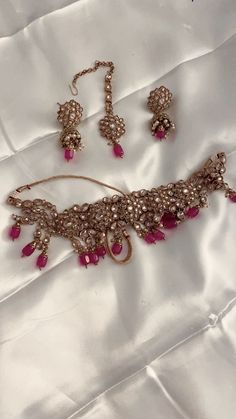 Hot Pink Polki choker set with maang tikka & earrings❣️ Polki Choker Set, Polki Choker, Maang Tikka, Choker Set, Crystal Beads Bracelet, Fancy Jewellery, Dec 7, Beads Bracelet, Crystal Beads