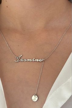 Double Name Necklace, Drop Initial Necklace, Two Name Necklace, Custom Mother's Day Gift, Personalized Necklace, Personalized Gifts for Mom - Etsy Adjustable Clavicle Chain Name Necklace Gift, Silver Name Necklace With Adjustable Chain As A Gift, Silver Name Necklace With Clavicle Chain For Birthday, Handmade Silver Name Necklace For Gift, Customized Silver Necklace For Gift, Customized Silver Necklace Gift, Silver Charm Necklaces For Jewelry Making, Double Name Necklace, Double Name