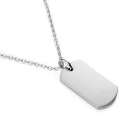 This large, silver-tone men's pendant features an engravable backside and a stylish brushed steel front. Constructed in surgical-grade stainless steel – polished on one side and brushed on the other. Complete with an adjustable chain and easy-to-open lobster clasp. Designed in Denmark. Classic Stainless Steel Necklace With Rectangular Pendant, Minimalist Stainless Steel Jewelry With Brushed Finish, Classic Stainless Steel Rectangular Pendant Necklace, Silver Stainless Steel Necklaces With Engraving Option, Classic Silver Dog Tag Jewelry, Modern Silver Dog Tag Jewelry, Tarnish Resistant Silver Dog Tag Jewelry, White Gold Polished Dog Tag Necklace, Tarnish Resistant Silver Dog Tag