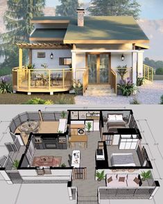 the floor plan for a small house is shown in two different views, and it's not very large