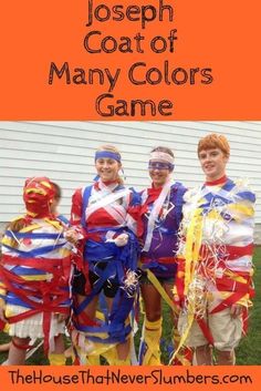 some kids are dressed up in costumes for the halloween game, joseph coat of many colors game