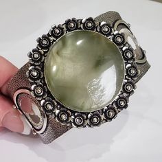 Gorgeous, Unique, Natural Prehnite Gemstone Handmade Ethnic Gift Cuff Jewelry Bracelet Adjustable-Gp5488 The Item You See Is The Exact Piece You Will Receive-(Notice-This Item Is Slightly Irregular As It Is Larger On The Band Left Side, See Photos, Price Reduction Already Added For Imperfection) 100% Brand New-Handmade-Natural Gemstone-925 Sterling Silver Stamped-Adjustable Cuff Bangle Bracelet See Photos For Shape/Curves/Notice Of Irregularity Of Left Side Band/Style/Colors/Design/Engraving/Siz Bohemian Sterling Silver Round Bracelet, Silver Metal Bracelet With Stone Setting, Silver Bohemian Cuff Bracelet With Natural Stones, Silver Bangle With Natural Stones, Bohemian Gemstone Accents Bracelets, Adjustable Silver Jewelry With Gemstone Accents, Bohemian Silver Bracelets With Stone Setting, Unique Silver Bangle With Gemstone, Silver Bohemian Bangle With Natural Stones