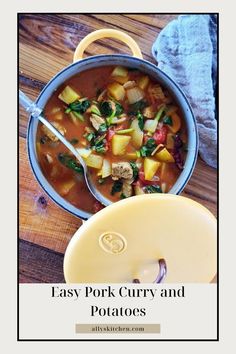 Overhead shot of potful of curried pork and potatoes. Healthy Lunch Recipes, Healthy Soup Recipes, Pork Tenderloin