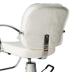 a white chair with a back rest and foot rest on it's chrome base