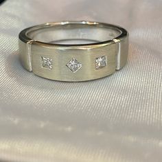 14grams 14kt .37tw Diamonds Geometric Ring By Malakan Ring Size 13 $750.00 Shipped Modern 14k White Gold Round Jewelry, Promise Rings With Single Cut Diamonds, Modern Jewelry With Round Band For Anniversary, 14k White Gold Baguette Cut Ring, Modern Round Band Jewelry For Anniversary, Formal Fine Jewelry Bands With Polished Finish, Modern Moissanite Wedding Ring With Diamond Accents, Formal Polished Fine Jewelry Bands, Fine Jewelry Single Cut Baguette Diamond Ring