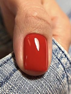 Dull Red Nails, Short Red Dip Nails, True Red Nails, Muted Red Nails, Tomato Red Nails, Red Nail Polish Ideas, Red Nails Ideas Short, Shades Of Red Nails, Red Gel Nails Short