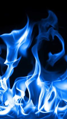 blue fire flames against a black background