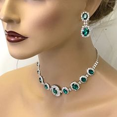 Bridal Jewelry Set, Emerald Green Necklace Earrings, Prom Jewelry Set, Wedding Jewelry, Bridesmaid Necklace Earrings, Birthday Gift by GlamDuchess on Etsy Prom Jewelry Sets, Emerald Green Necklace, Earrings Prom, Jewelry Emerald, Wedding Bridesmaid Jewelry, Bridal Jewelry Set, Prom Earrings, Crystal Jewelry Sets, 2 Earrings