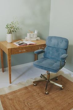 Emerson Office Chair – Cura Home Retro Office Chair, Corduroy Upholstery, Mid Century Office Chair, Trendy Interiors, Therapy Office Decor, Office Inspo, Cozy Chair, Desk And Chair Set, Caster Wheels