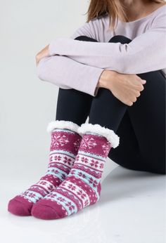 Faux sherpa snowflake slipper socks Holidays Ideas, Swiss Dot Dress, Bridal Lehenga Collection, Argyle Pattern, Lehenga Collection, Shoes And Boots, Denim Joggers