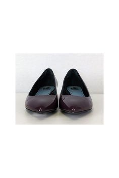 Made in a rich plum color and with a trendy pointed toe, these heeled flats are bound to become a favorite. They can be worn day or night, to work or for after-hours. The possibilities are endless! Size 7.5 - EU 37.5 Patent leather upper Leather lining & sole Made in Italy Pointed toe Slip on Small heel Light marks on leather Some wear on outsole Heel height 1" Formal Low Heel Fitted Flats, Formal Court Shoes With Flat Heel, Formal Court Shoes With Flat Heel Medium Width, Formal Flat Heel Court Shoes Medium Width, Formal Flats With Padded Heel, Formal Flat Court Shoes With Branded Insole, Classic Burgundy Pointed Toe Heels, Formal Pointed Toe Flats With Branded Insole, Formal Flats With Sculpted Heel And Medium Width