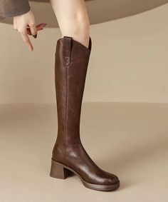 Zippered Splicing Stylish Chunky Boots Brown Faux LeatherMade of:-Faux Leather Upper.-Rubber sole- cushioned insole.2.36"/6cm Chunky Heel Chunky Boots Brown, Boots Brown, Chunky Boots, Chunky Heel, Brown Boots, Chunky Heels, Rubber Sole, Leather Upper, Faux Leather