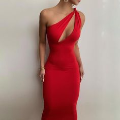 Color: Red, Size: S Hollow Out Dress, Birthday Outfit For Women, Midi Party Dress, Backless Bodycon Dresses, Sleeveless Bodycon Dress, Midi Dress Party, Bodycon Dress Parties, Out Dress, Necklines For Dresses