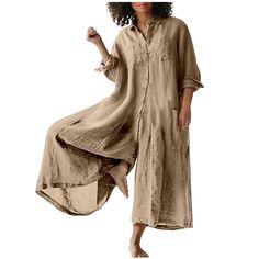 PRICES MAY VARY. jumpsuits for women - 【Material】 - The fabric is soft and comfortable, stretchy, skin friendly, lightweight and breathable. rompers for women - 【Occasion】 - Summer Beach, Home Wear, Daily Wear, Holiday, Trip. overalls for women - 【Match】 - Great with jacket, sneakers, sandals, heels and beach hat for outwear. A perfect jumpsuit for your summer. women's jumpsuits, rompers & overalls - 【Size Note】 - Please check Size Chart below the picture before placing an order. jumpsuits for w Summer Dungarees, Jumpsuit Damen Elegant, Loose Fit Jumpsuit, Baggy Jumpsuit, Shirt Jumpsuit, Jumpsuit Elegant, Linen Jumpsuit, Jumpsuits And Romper, Solid Color Shirt