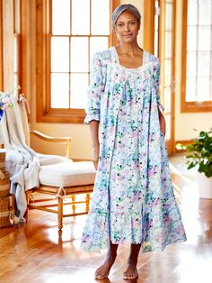 Fresh From the Eileen West Archives, a Timeless Vintage Floral Print Bathrobes For Women, Pretty Robes, Sleeveless Nightgown, Womens Sleepwear, Sleepwear For Women, Eileen West, Sleeveless Gown, Vintage Floral Print, Night Wear