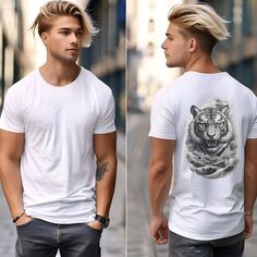 🐅 Tshirt with Tiger in Black and White - Minimalist and Wild Style 🎨 Carry the strength and elegance of the tiger in every step with this unique t-shirt. The stunning design on the back features a black and white tiger, capturing its majesty and power in a minimalist style. Perfect for those looking for a garment that combines comfort and bold style. 🔹 T-shirt features: Design on the back: An imposing tiger in black and white, highlighting detail and simplicity at the same time. Premium Material: Soft cotton ensures comfort and durability for everyday use. Made with 100% Airlume combed and ring-spun cotton, a lightweight fabric (4.2 oz/yd² (142 g/m that is easy to layer, breathable.  Classic fit: Available in sizes XS to 5XL, with a cut that adapts perfectly to all bodies. Versatile and Short Sleeve Tiger Print T-shirt For Summer, Tiger Print Short Sleeve T-shirt For Summer, Summer Short Sleeve T-shirt With Tiger Print, Casual Tiger Print T-shirt For Summer, Casual Short Sleeve Tiger Print T-shirt, Casual Tiger Print Short Sleeve T-shirt, Casual White Tiger Print Top, Casual Summer T-shirt With Tiger Print, Summer Casual Tiger Print T-shirt