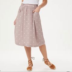 Pull-On Style, Polka Dot Print, Side And Back Elastic Waistband, Front Seaming With Pockets, Straight Hem Missy Length 28-1/2" To 29-1/2. 100% Rayon Casual Polka Dot Skirt With Elastic Waistband, Polka Dot Skirt, Printed Midi Skirt, Dot Skirt, Polka Dot Print, Women Skirts Midi, Dot Print, Denim Women, High Waisted Skirt