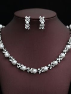 Bridal Jewelry Sets 1 set Imitation Pearl Rhinestone 1 Necklace Earrings Women's Elegant Korean Jewelry Set For Wedding Party Anniversary Elegant Alloy Bridal Necklace For Wedding, Alloy Costume Jewelry Necklaces For Wedding, Elegant Pearl Necklace For Party, Wedding Jewelry Sets With Rhinestones, Silver Rhinestone Necklace For Wedding, Alloy Rhinestone Necklace For Wedding, Party Pearl Silver Jewelry Sets, Party Pearl Jewelry Sets In Silver, Formal Rhinestone Alloy Jewelry Sets