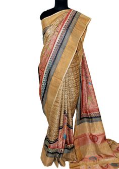 Hand Embroidered Kantha Stitch Tussar Silk Saree - db23791 Traditional Festive Slub Silk Pre-draped Saree, Multicolor Tussar Silk Pre-draped Saree For Eid, Designer Multicolor Tussar Silk Pre-draped Saree, Designer Multicolor Tissue Silk Pre-draped Saree, Multicolor Slub Silk Pre-draped Saree With Dupatta, Festive Embroidered Slub Silk Pre-draped Saree, Designer Silk Pre-draped Saree For Festivals, Fitted Tussar Silk Pre-draped Saree With Zari Weaving, Multicolor Silk Pre-draped Saree With Zari Work