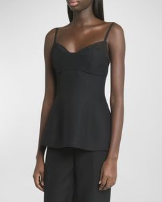 Co Sleeveless Bustier Cut Tank Top | Neiman Marcus Cutout Tank Top, Cut Tank Top, Luxury Sportswear, Black Bustier, Silk Tank Top, Black Camis, Silk Tank, Crochet Crop Top, Knit Tanks