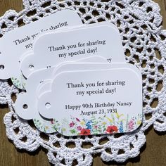 thank you for sharing my special day tags on a doily with crocheted doily