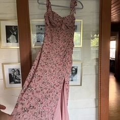 Blush Floral Astr The Label Milkmaid Dress, Tie Straps. Never Worn, Size M Fitted Floral Print Midi Bridesmaid Dress, Fitted Floral Print Midi Dress For Bridesmaids, Fitted Pink Floral Chiffon Dress, Fitted Chiffon Floral Sundress, Milkmaid Dress, Astr The Label, The Label, Colorful Dresses, Blush