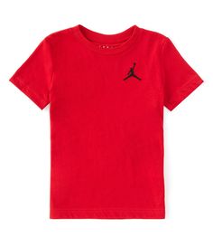 From Jordan, this t-shirt features:Crew neckJumpman Air embroidery logo graphic on front Short sleevesPullover constructionStraight hemCotton/polyesterMachine wash/tumble dryImported. Logo Knit, Knit Tees, Knitted Tshirt, Dillard's, Logo Graphic, Embroidery Logo, Jordan, Embroidery, ? Logo